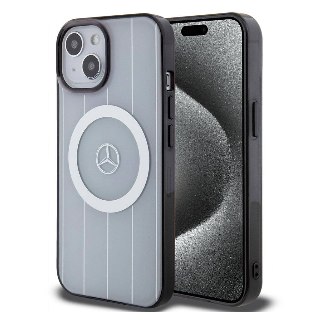 Mercedes Benz iPhone 15 Orjinal Lisanslı M-safe Şarj Özellikli Çift Katmanlı Paralel Çizgi Desenli Kılıf Mercedes Benz iPhone 15 Orjinal Lisanslı M-safe Şarj Özellikli Çift Katmanlı Paralel Çizgi Desenli Kılıf